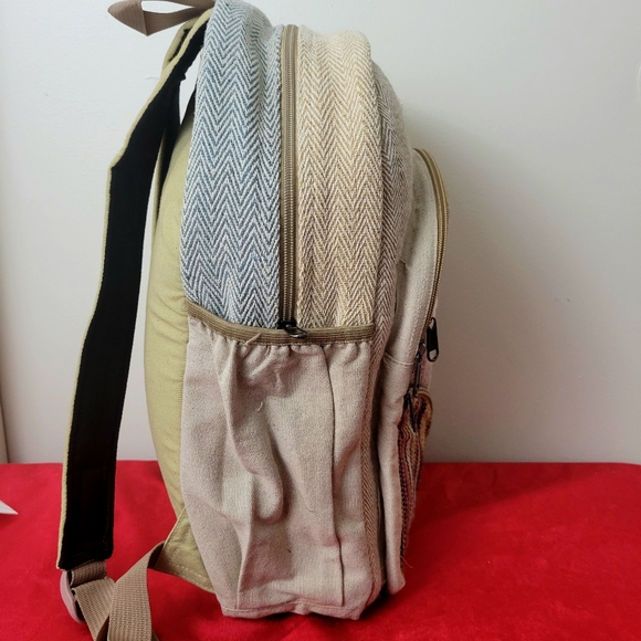 Moving sale final price Handmade Hemp & Cotton Patchwork Backpack - Picture 5 of 7